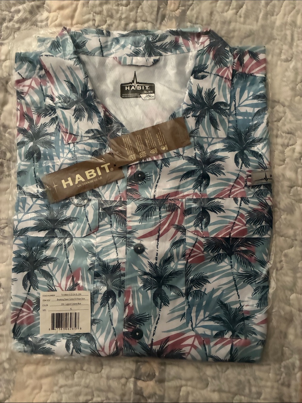 HABIT Men's Short-Sleeve Tropical Palm Button-Down Shirt - Blue/Teal